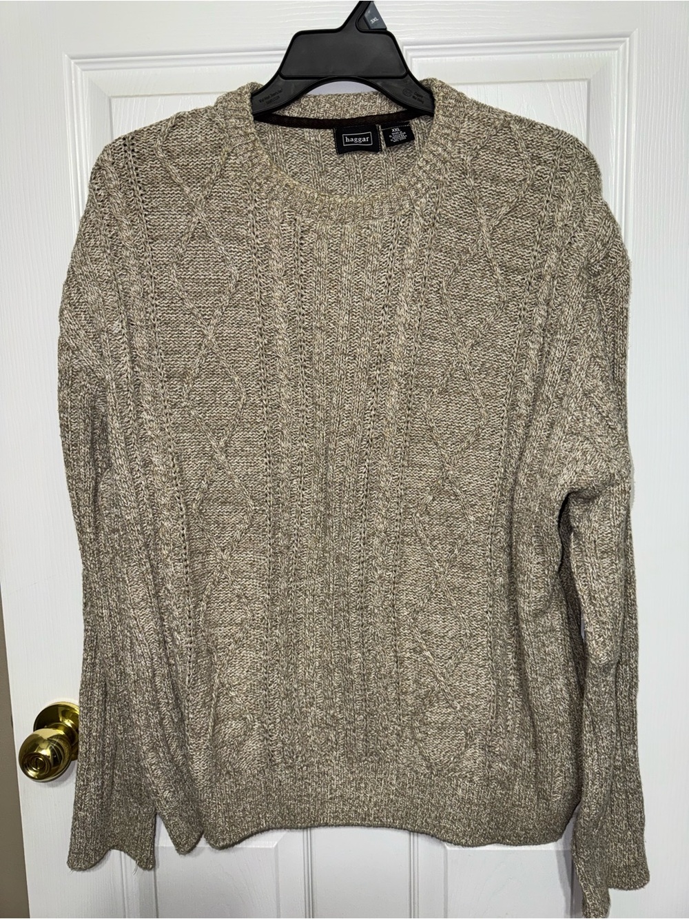 Haggar Cable Knit Sweater Crewneck Brown Ragg Sz XXL Ribbed Pullover Fisherman